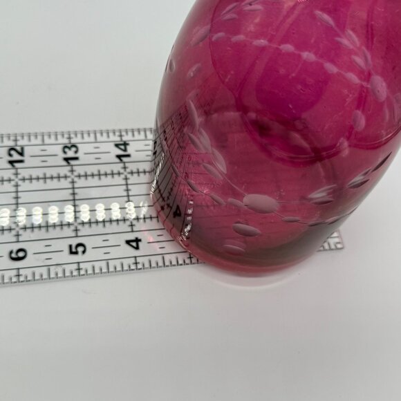 Vintage Czech Etched Cranberry Glass Cut-To-Clear Vase/Decanter - Picture 7 of 8